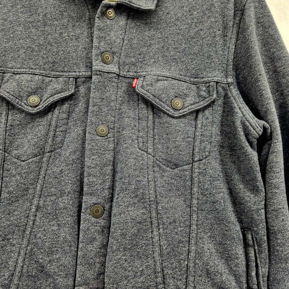 Levis Mens Large Knit Trucker Jacket Blue Heathered Sweatshirt Denim Style - Picture 13 of 13